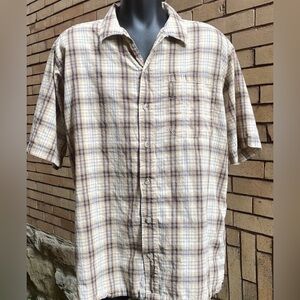 Vintage Y2K Columbia Brown Blue Plaid Button Down Shirt Size Large